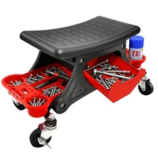 Mechanic Stool Creeper Seat 264lb Rolling Shop Stool with Tool Trays w wheels