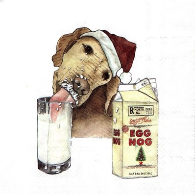(2) Paper Beverage Napkins for Decoupage/Mixed Media - Egg Nog Dog xmas winter