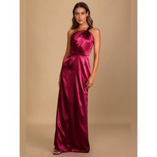 Lulus Devotion to Love Wine Satin One-Shoulder Maxi Dress small