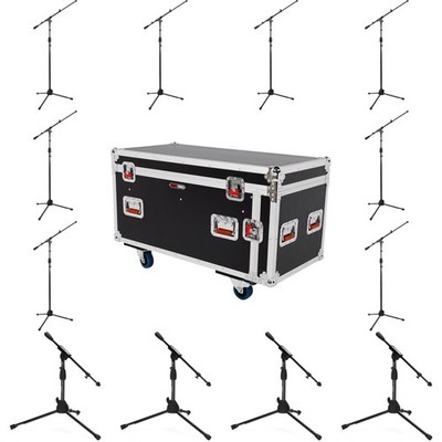Gator Mic Stand Tour Bundle with 12 Stands and Flight Case