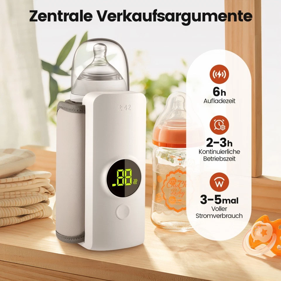 Tragbare Flaschenwärmer Babykostwärmer Babyflaschenwärmer Mit Lcd-Display 48h Dä - Bild 4 von 4