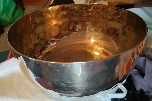 Vintage Simple Non-decorated 11" D X 5" H Hand-hammered Spun Brass Singing Bowl