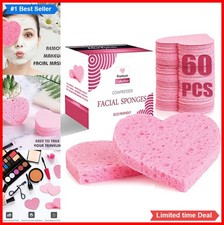 Compressed Facial Sponges 60 Count Natural Cellulose Makeup Remover Exfoliating