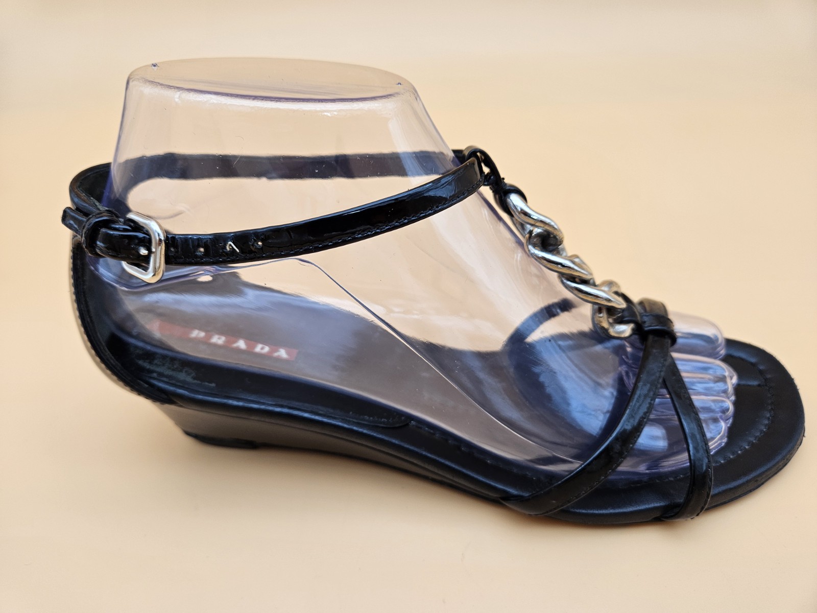 Prada Patent Leather Wedge Sandals Chain Detail M… - image 7