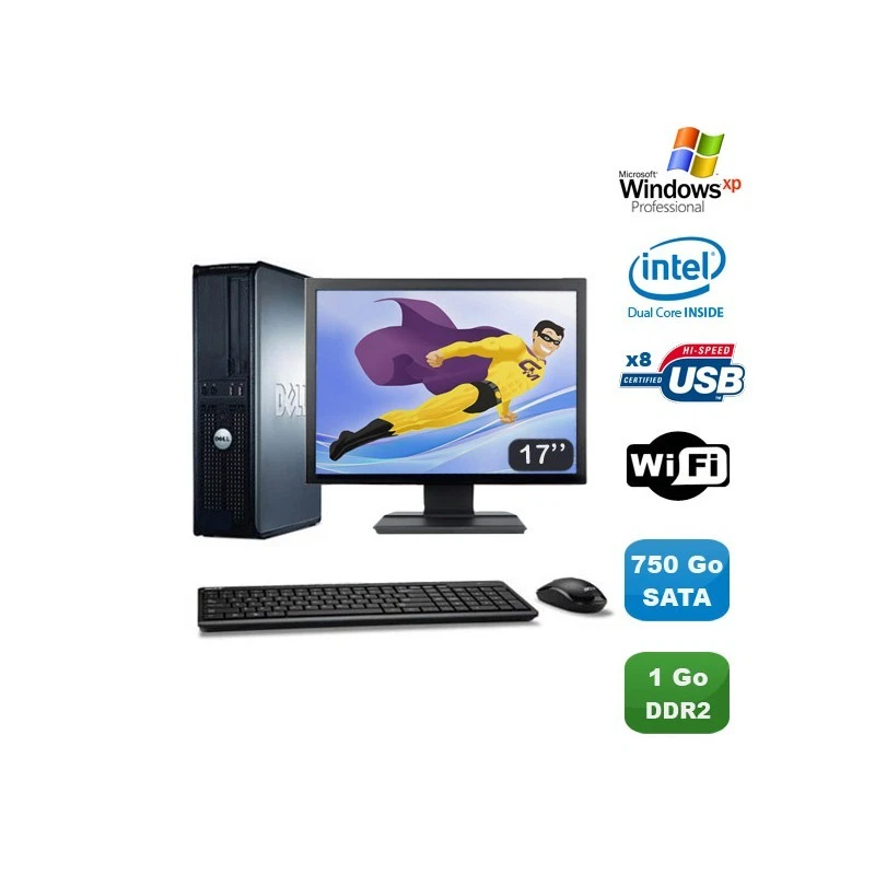 Lot PC DELL Optiplex 760 DT Intel E5200 2,5Ghz 1Go DDR2 750Go WIFI XP Pro + 17" - Photo 1/1