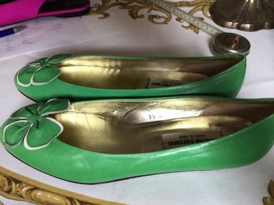   Andrea Carrano Ballerinas Gr. 37 1/2 bis 38 Grün Leder Blumen-Details NEU  