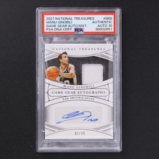 2021-22 National Treasures Game Gear Manu Ginobili Patch Auto 92/99 PSA 10 #AY