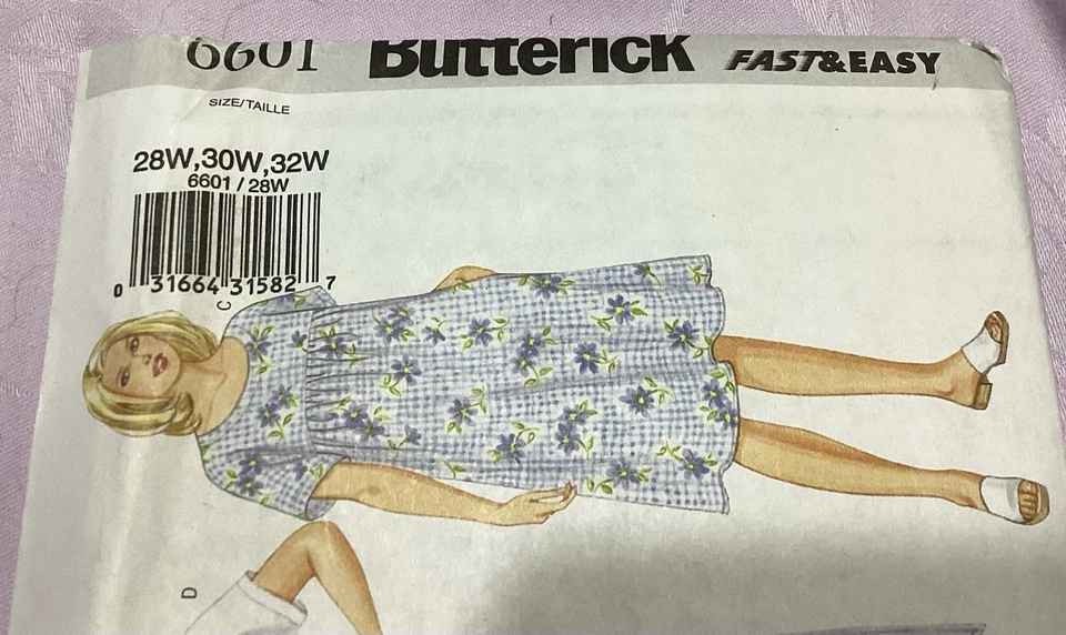 Butterick 6601 Muumuu Style Dress Sewing Pattern Plus Size 28W- 30W- 32W Uncut - Image 3 of 4