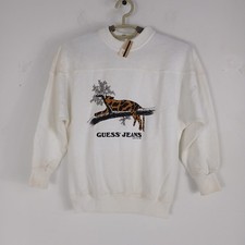 VTGe 80s Guess Jeans Deadstock Sweatshirt Leopard White Sz S Made in USA Read 