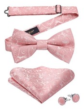 Men's Paisley Pretied Bow Tie Pocket Square Cufflinks Set for Wedding Party
