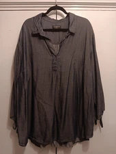 LIZ CLAIBORNE Woman DENIM Sheen Look TUNIC BLUE Lyocell 3X Plus Tie Sleeve 