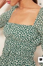 Reformation Ayla Kelly Green Square Neck Blouse S Puffy Sleeve Ditsy Floral