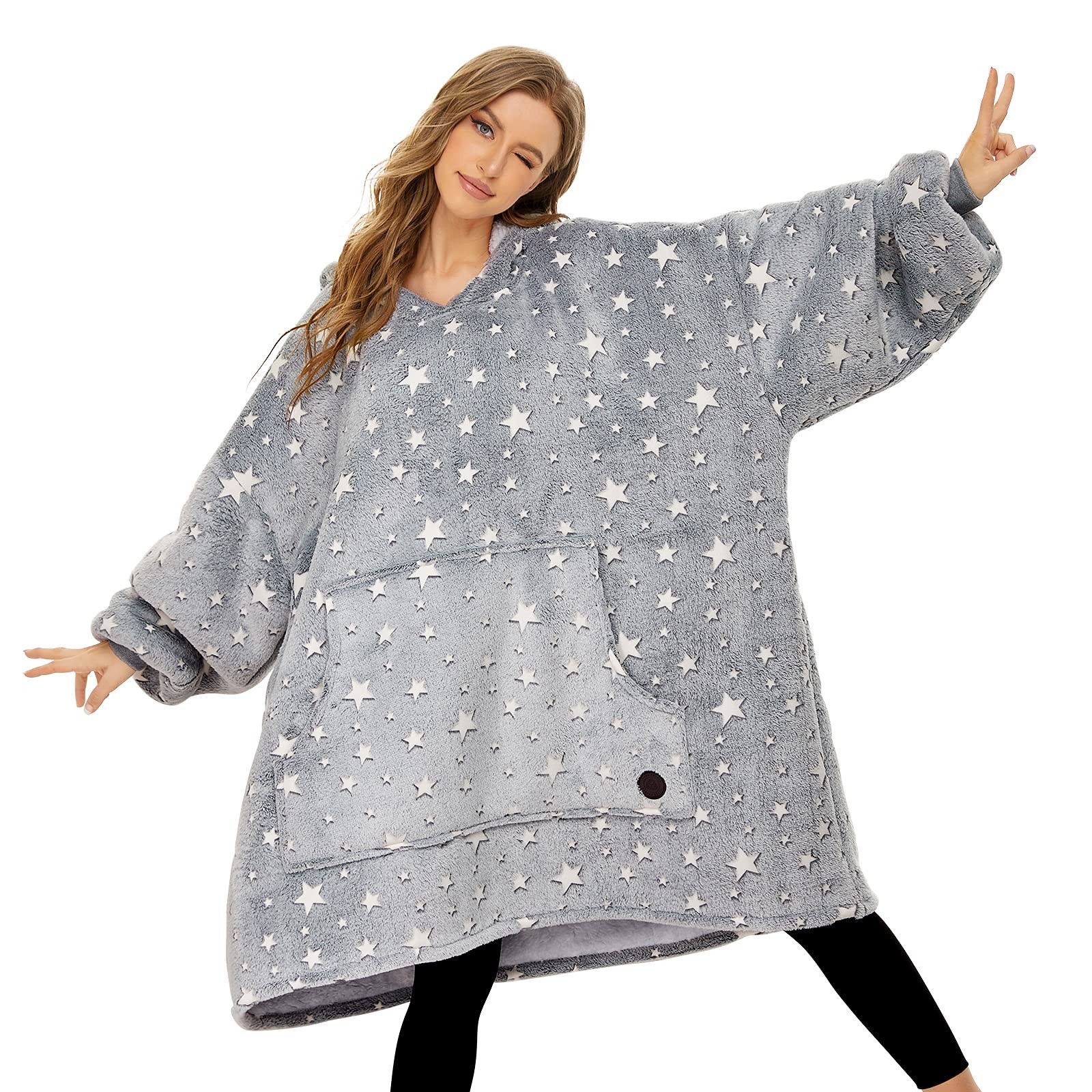 Толстовка с капюшоном-одеялом из трех ПУДЕЛЕЙ, светящаяся в темноте, Шерпа с капюшоном