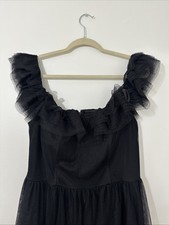 City Studio Black Mesh Off The Shoulder Ruffled Ball Gown With Front Slit 14W 