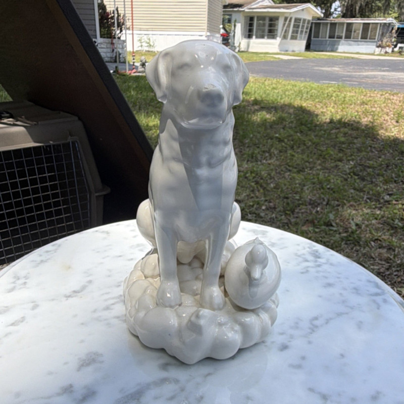 Ceramic Labrador Retriever Dog Figurine with Duck on Cloud Base