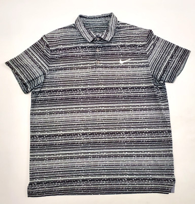 Nike Polo Men XLarge Court Sphere Geometric Striped Dri Fit Black White