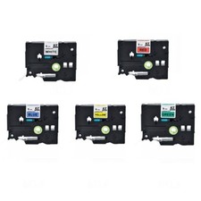 5PK Compatible For Brother Black on White Yellow Green Red Blue 9mm TZe Tape