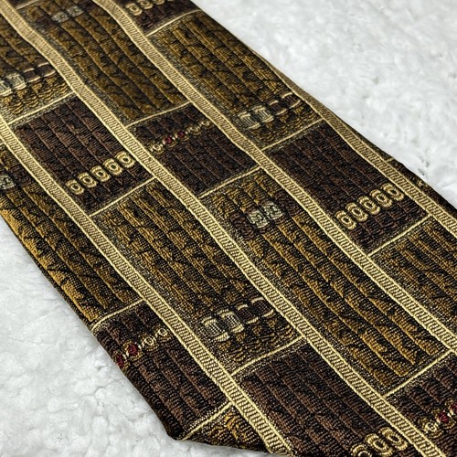 Vintage Tie Cigar Print Talbott Brown Foulard Striped Silk Wide USA 4x60” AOP - Picture 5 of 15