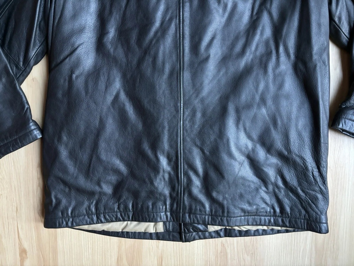 Vintage Dockers Black Leather Button-Up Over Coat Town Vintage Dockers Black Leather Button-Up Over Coat Town