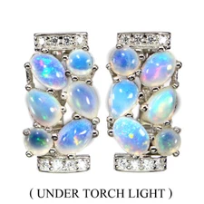 925 Sterling Silver Unheated Oval Fire Opal Rainbow 6x4mm Simulated Cz  Earrings