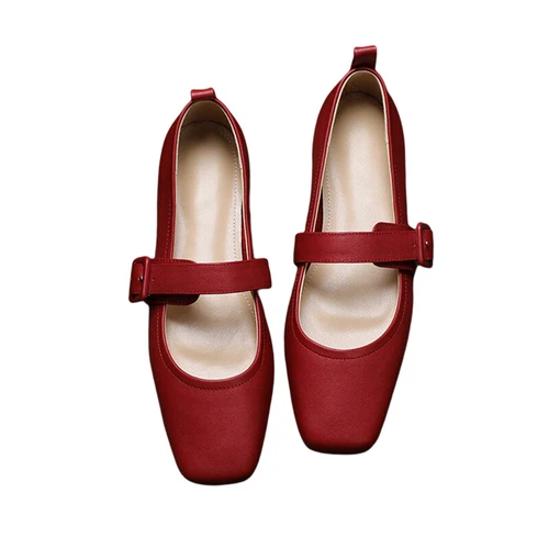 Zapatos de salón Mary Jane de punta cuadrada para mujer zapatos planos de fiesta damas sin cordones con correa al tobillo - Imagen 33 de 43