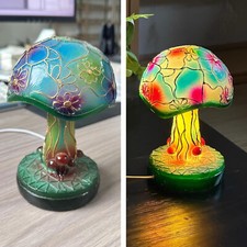      Stained Glass Resin Plant Series Table Lamp Bohe Mushroom Night Lights Decor