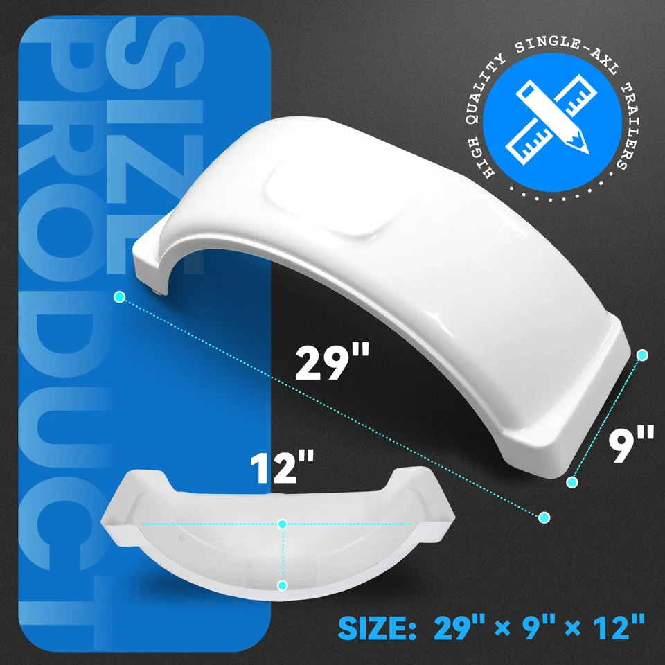 Set Of 2 Single Axle Trailer Fenders 13" Wheels Tires Top Step Skirt Boat - Bild 2 von 4