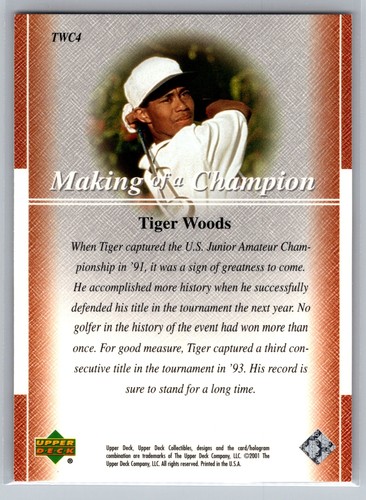 2001 Upper Deck #TWC4 Tiger Woods Making Of A Champion - Picture 2 of 2