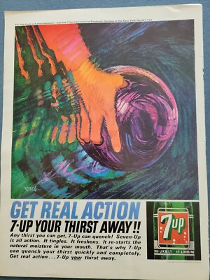 1963 7 up soda Get real action Bob Peak bowling ball art ad