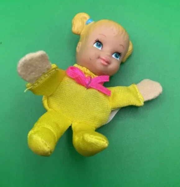 Vintage Teeny Tiny Tumbles Surprise Doll Molded Hair Painted Eyes Yellow Outfit