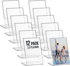 12 Pcs Acrylic Photo Frame L shape Slant Back Desktop Photo Frames Plastic Cl...