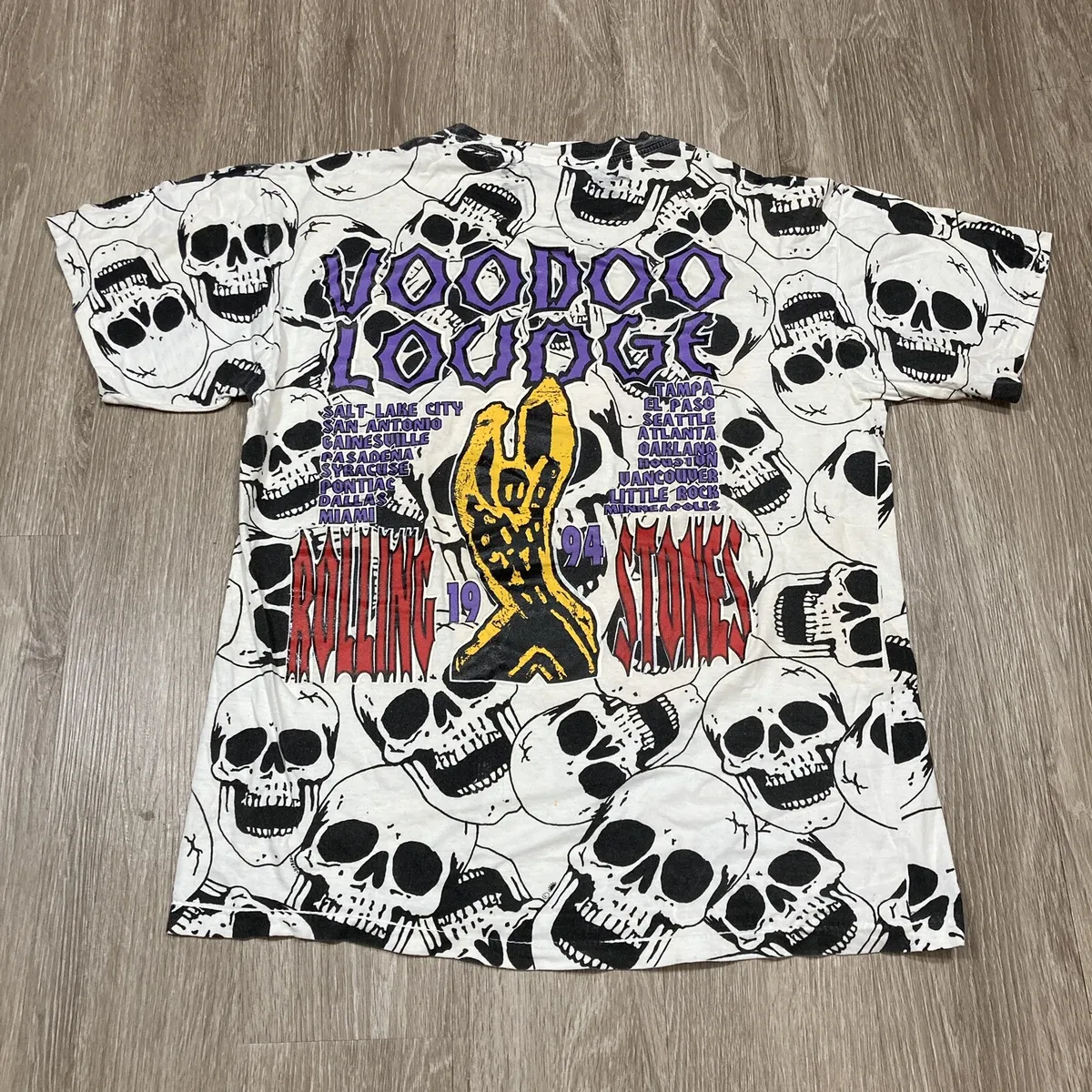 Vintage 90s Rolling Stones T Shirt XL Voodoo Lounge Concert Tour AOP Skull  Tee