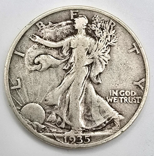 1935 S Walking Liberty Half Dollar Planchet Flaw OBV Mint Error VF Free Ship!