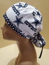 Dallas Cowboys white NFL Women's Ponytail Surgical Scrub Hat/Cap Handmade