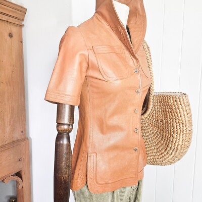 Vintage braune Lederjacke Louis Féraud Paris Safari weich 70er Top 8 XS altes Geld