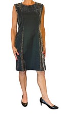 ALBERTA FERRETTI ITALY GRAY VELVET STUDDED LACE INSET SLEEVELESS SHEATH DRESS 8