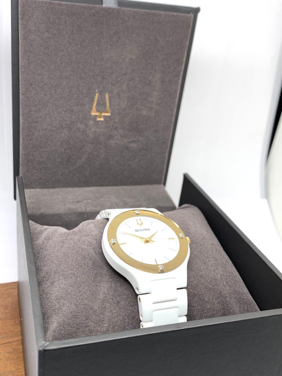 Bulova Women\'s Watch 98R292 Millennia Quartz Gold White Dial Ceramic Diamond Bulova Millennia Quartz Diamond Ladies Watch 98R292  main image 3