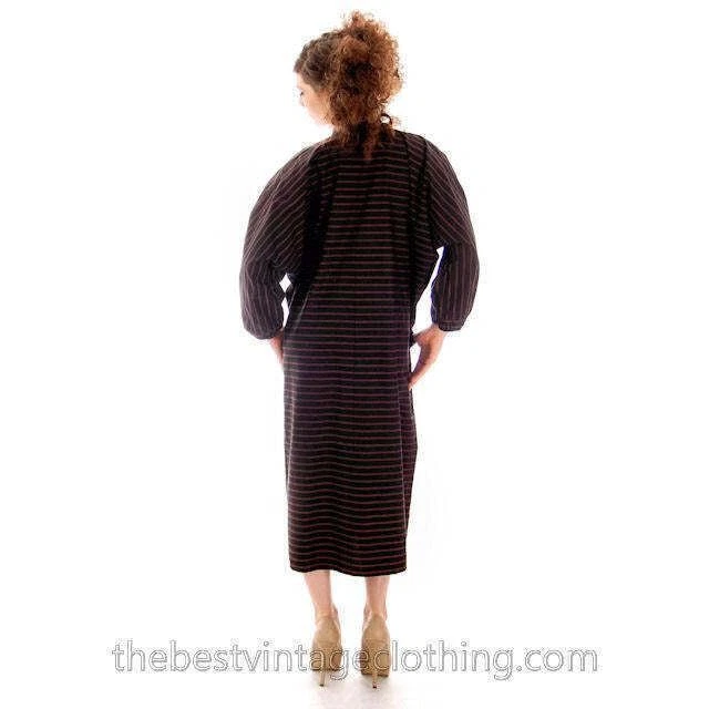 Vestido De Colección Vuokko Finlandia Minimalista Mod Negro Algodón Rayas S Plata Popper Snap Foto 4 de 4