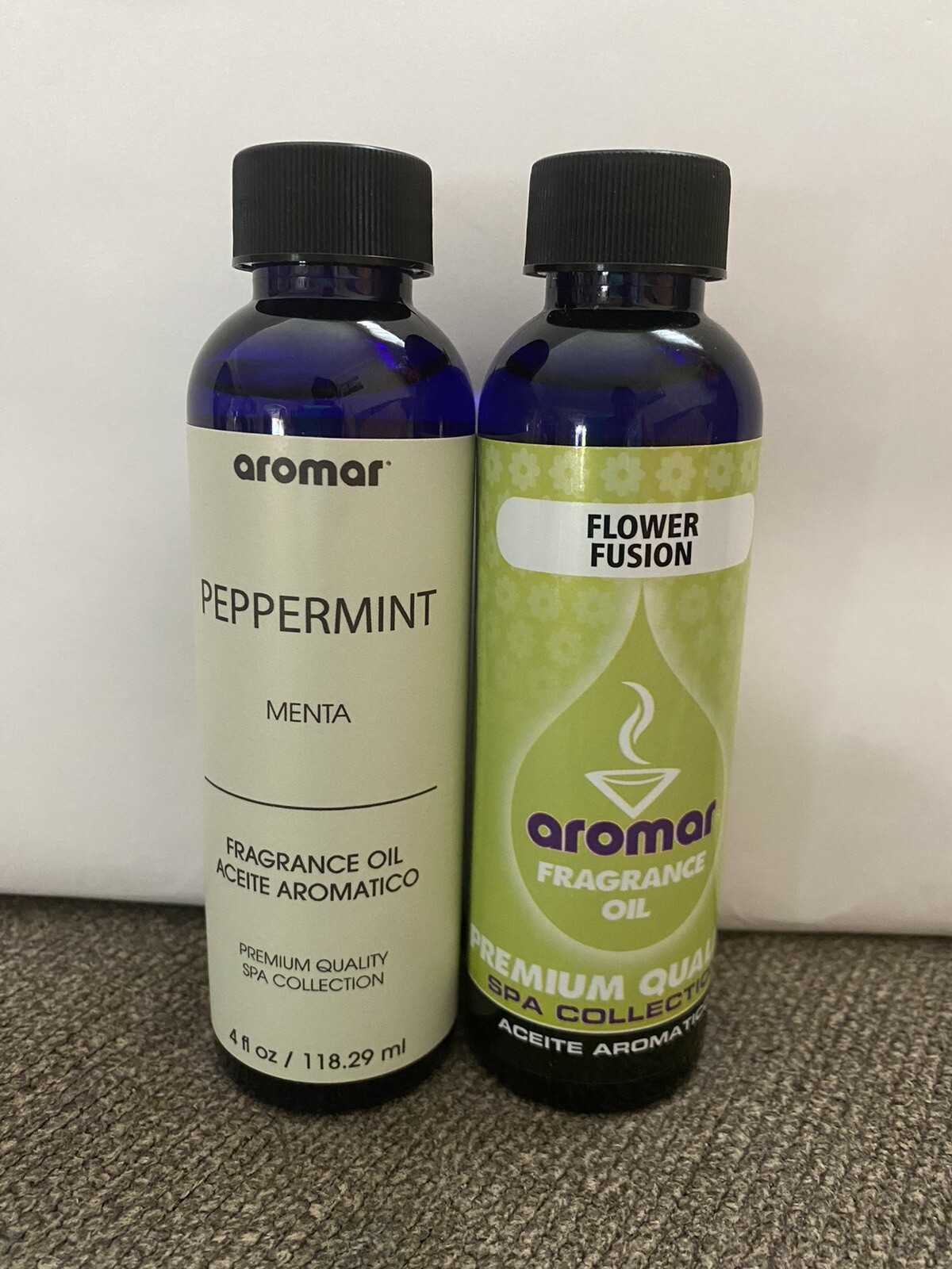 2 Bottles Aromar, Flower Fusion & Peppermint Fragrance Oil 4 fl oz Each New
