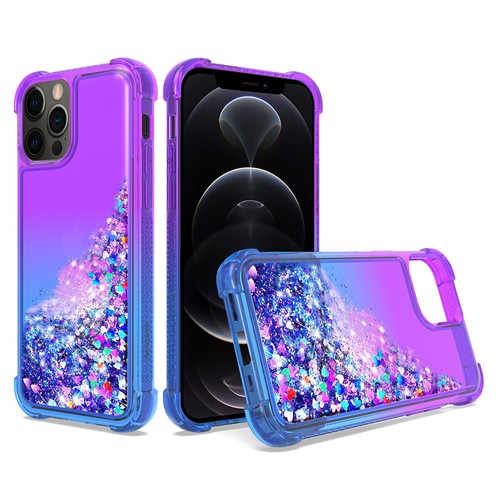 Shiny Flowing Glitter Liquid Bumper Case For APPLE IPHONE 13 PRO MAX In Purple