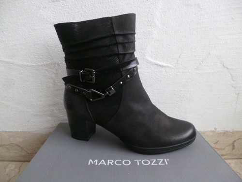 Marco Tozzi Botines Botas Botines Zapatos Cuero Negro 25421 - Imagen 1 de 8