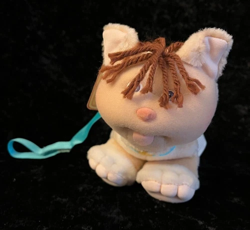 Vintage Cabbage Patch Kids CPK Pets Kitty cat tan white plush doll blue leash