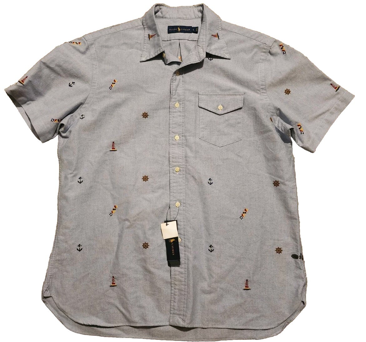 NWT Ralph Lauren Shirt Mens Large Lighthouse Anchor Flags Helm Nautical AOP  Read