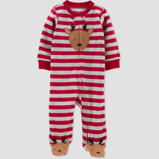 3M Carter's Just One You   Baby Boys' Reindeer Striped Fleece Footed Pajama