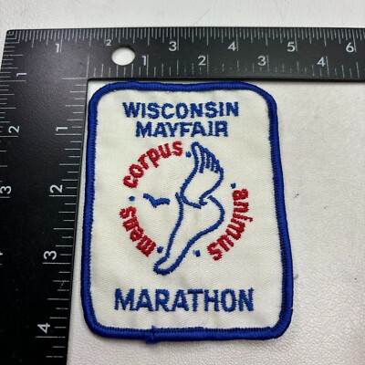 Vintage WISCONSIN MAYFAIR MARATHON MENS CORPUS ANIMUS Foot Wings Patch 49a1