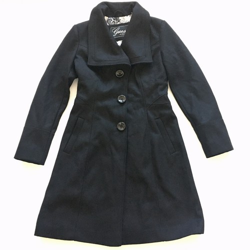 Guess Damen Schwarz Langarm Knopfleiste Trenchcoat Größe Small