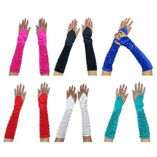 Women Girls Opera Mittens Ruffled Long Gloves Cosplay Arm Cover Soft Banquet