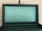 Vintage Hinged 2 Tier Locking Jewelry Box  Dark Green W/ Green Velvet Lining — photo 3