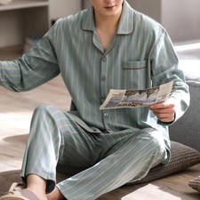 Men Check Pyjama Long Sleeve Top Trouser Cotton Nightwear Lounge Wear Pyjamas