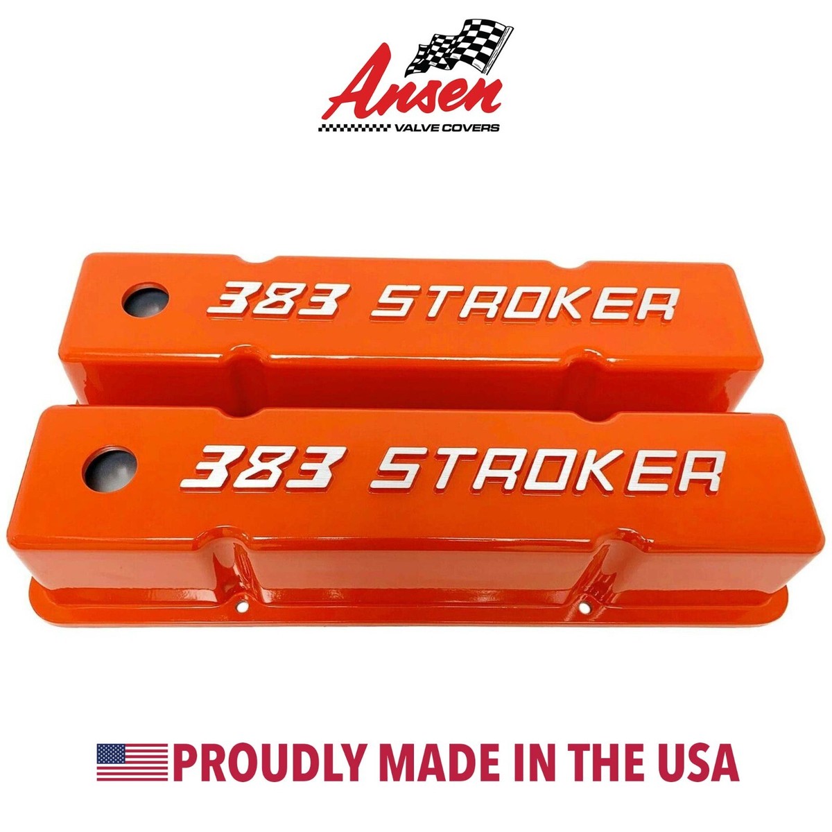 383 STROKER Chevy Valve Covers Orange - SBC Tall Raised Logo